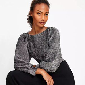 NWT LOFT Metallic Draped Sleeve Boatneck Top, Silver Small (S)